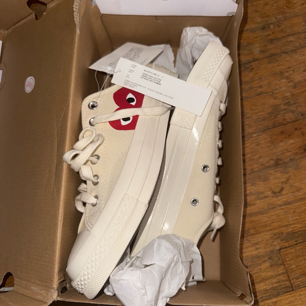 Cream High-Top Sneakers with Red Heart
